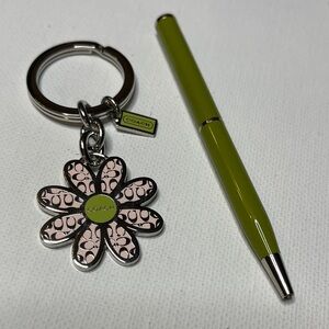 Coach Pink Floral Keychain and Matching Coach Pen Set